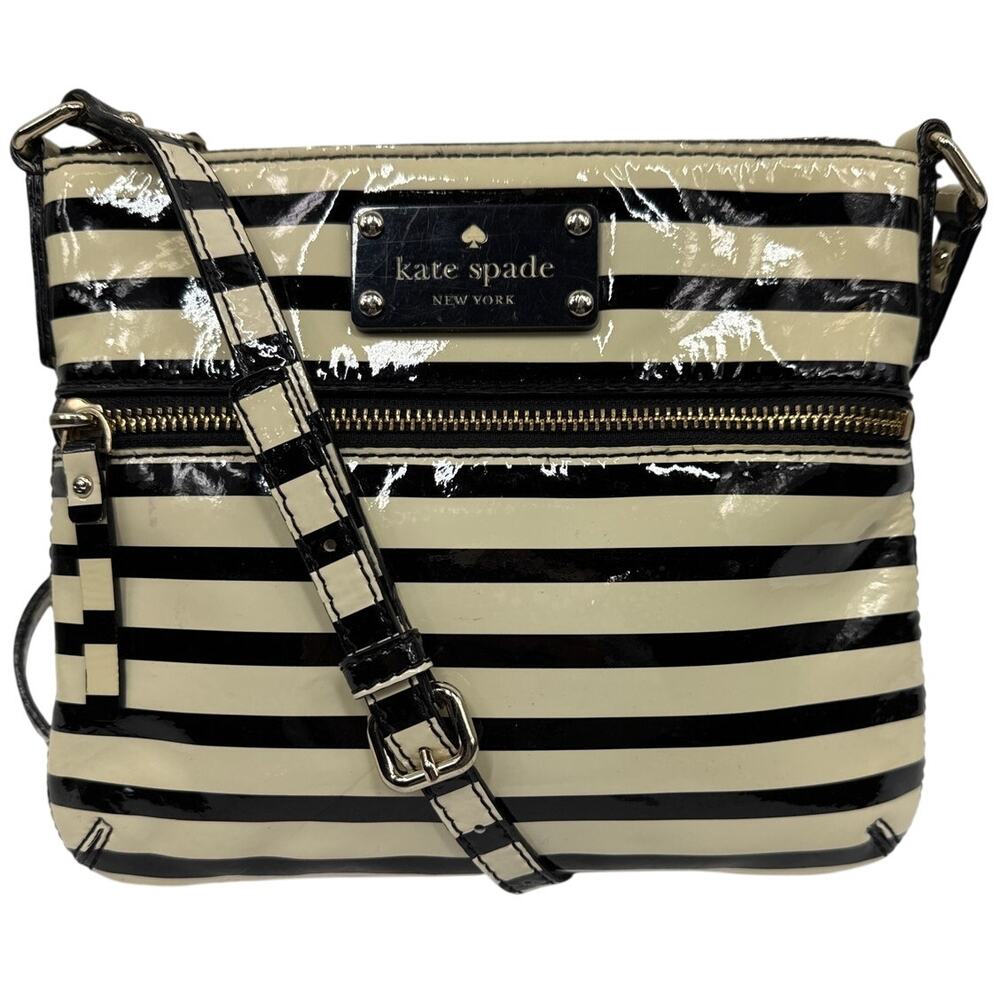 Kate Spade Flicker Tenley Crossbody  Bag, Black & Cream Striped, Patent Leather